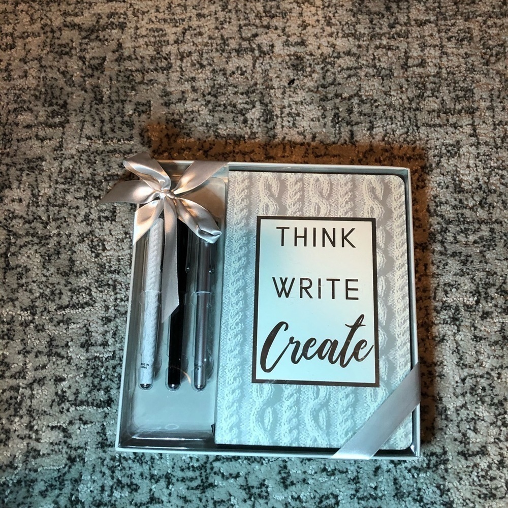 NWT Gray “Think Write Create” Notebook & 3 Pen Set